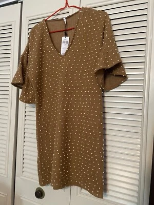 Vestido BCBG Generation Nuevo con Etiquetas Color Caramelo Poka Dot Para Mujer Talla Pequeña Mangas Campana Foto 1 de 4