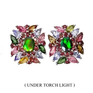 925 Sterling Silver Earrings Oval Black Opal 7x5mm Tourmaline Gemstone Jewelry - Picture 1 of 13
