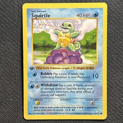 Squirtle 63/102 1st Edition Base Set Shadowless 1999 Pokémon - Image 1 of 2
