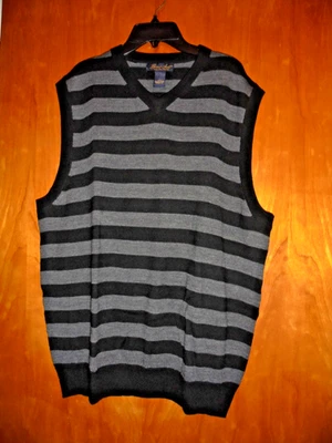 Garret Scott Suéter Chaleco Hombre Grande Negro y Gris Rayado Extra Fino Lana Marino Foto 1 de 4