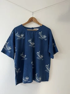 Fabindia Bluse T-Shirt Gr. L blau Baumwolle Boho Hippie 100% Baumwolle (52) - Bild 1 von 8