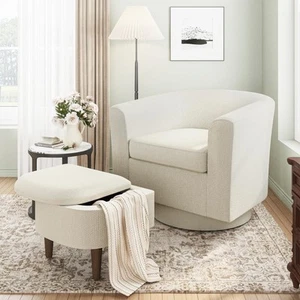 Upholstered Swivel Barrel Accent Chair with Ottoman, Modern Single Sofa Loung... - Picture 1 of 4