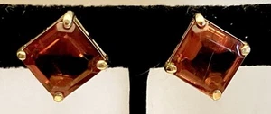 Grobe tiefe Bernstein facettierte Glas Strass Clip Ohrringe/1/4" Quadrat/goldfarben - Bild 1 von 17