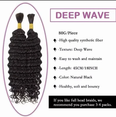 2 Bundles Human Braiding Hair Boho Braids 100G 10A Brazilian Virgin Deep Wave - Image 1 of 4