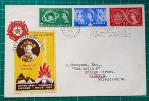 1957 SCOUTS JAMBOREE Francis Field FDC SUTTON COLDFIELD Jamboree 1 Aug Slogan - Picture 1 of 2
