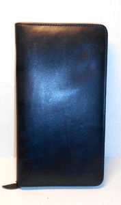 Vintage ABB schwarze lange Leder-Geldbörse mit umlaufendem Reißverschluss Kalbsleder Scheckbuch/Kreditkarte/Ausweis - Bild 1 von 11