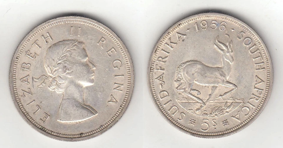 Südafrika,  Elizabeth II.  5 Shillings 1956   Ag Springbock  - Bild 1 von 1