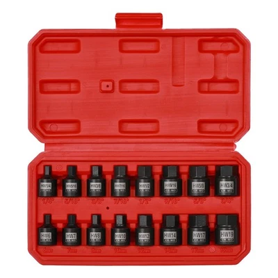 16PCS 3/8" Drive Low Profile Impact Hex Driver Set, SAE/Metric, CR-MO, 16 Pie... - Image 1 of 4
