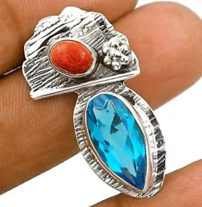 Natural 6CT Flawless Blue Topaz 925 Solid Sterling Silver Pendant, - Picture 1 of 1