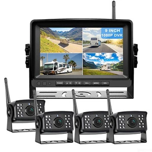 Digital Wireless 9" Quad DVR Monitor 4x 1080P AHD Reversing Camera 12-24v Truck - Picture 1 of 12