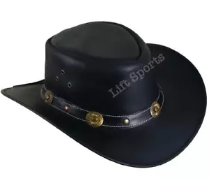 New Men's Black Stylish Cowboy Hat Western Original Genuine Cow Hide Leather - Picture 1 of 4