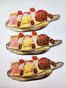 3x Papel de helado dividido de plátano troquelado 10" letrero de comedor fuente de soda arte de pared - Imagen 1 de 5