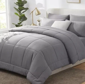 CozyLux Bedding Comforter Set - 7pcs Bed in a bag King Size Gray Color Brand New - Picture 1 of 11