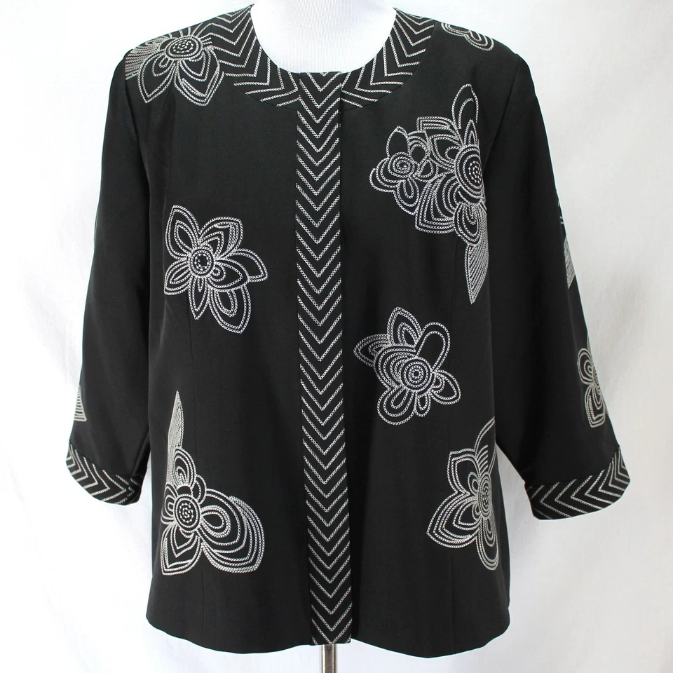 Chaqueta Blazer Norm Thompson Mujer L Negra Bordada Floral Manga 3/4 Forrada  Foto 1 de 4