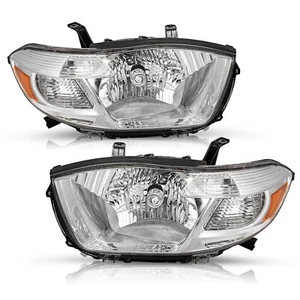For 2008 2009 2010 Toyota Highlander 4Dr Chrome Headlights Amber Corner Headlamp - Picture 1 of 7