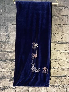 Vintage Bed Throw Velvet Navy Boho Fringe Beaded 60"x50" Home Decor Hollidays - Picture 1 of 6