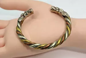 Brazalete cabeza dragón trenzado trenzado latón cobre plata china vintage - Imagen 1 de 12