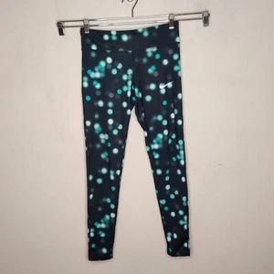 Nike Dri-Fit Tights Medium Damen gepunktet schwarz grün mittlerer Bund Kordelzug - Bild 1 von 8