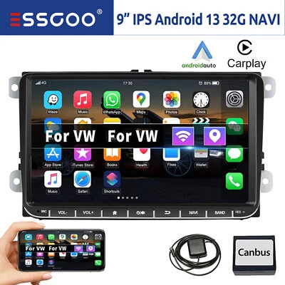 Autoradio 2DIN 32G Android 13 Carplay GPS WiFi RDS Per VW GOLF 5 6 Polo 6R Caddy - Immagine 1 di 4