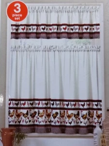 ROD POCKET tiers and Valance set 3 PIECE SET - Picture 1 of 3