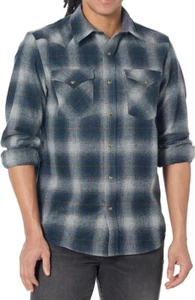 NUEVO CON ETIQUETAS Pendleton AZUL MARINO/GRIS Ombre Cuadros CAÑÓN Camisa a Presión 100% Lana Virgen Para Hombre M - Imagen 1 de 6