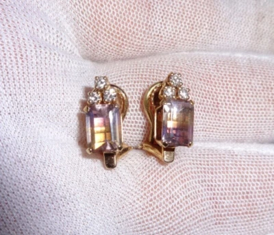 复古 14K 金氨酸和钻石耳环夹 — 第 1/4 张图片