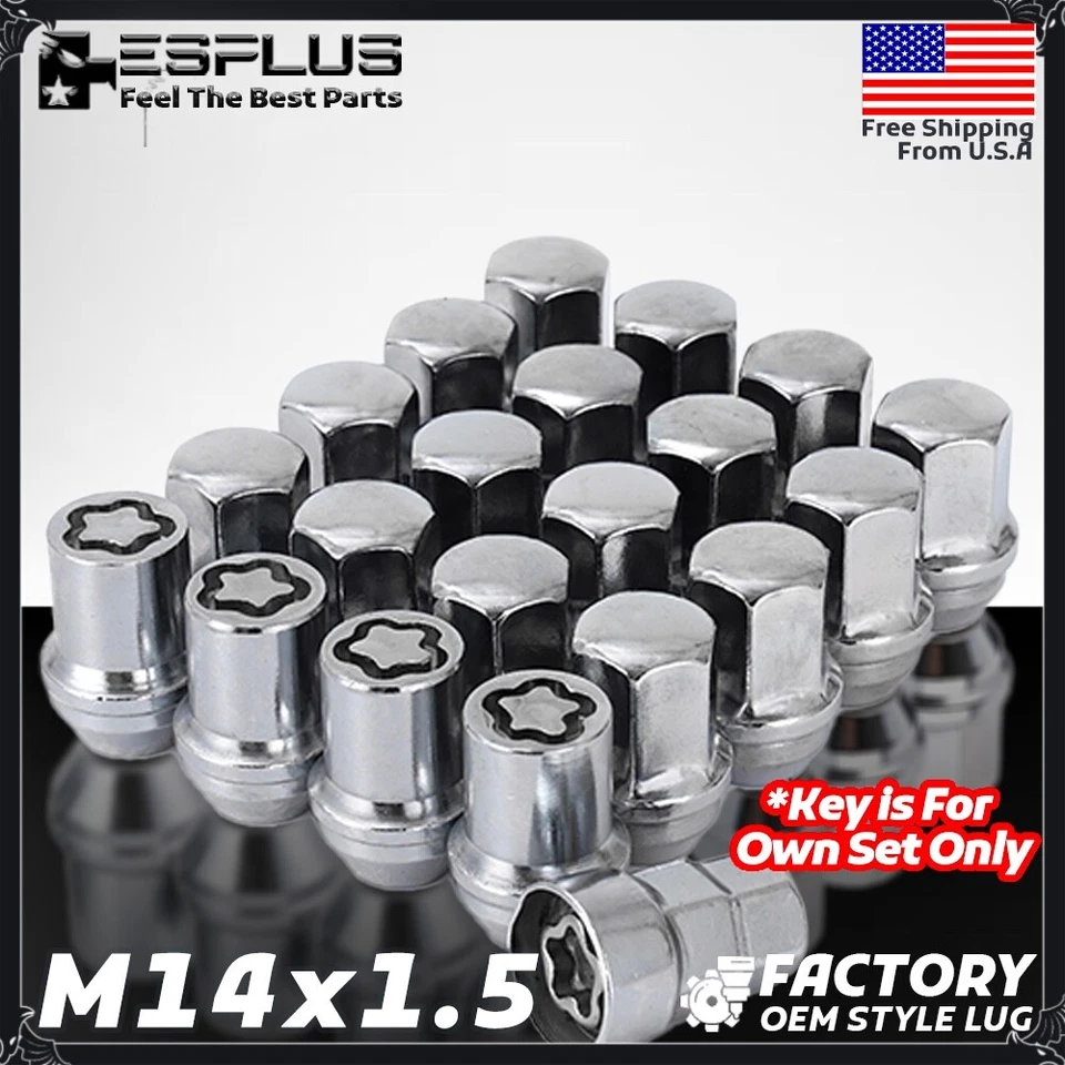 [20] Tuerca de bloqueo de rueda cromada 14x1,5 para rueda de stock Ford Chevy Cadillac Tesla Foto 1 de 4