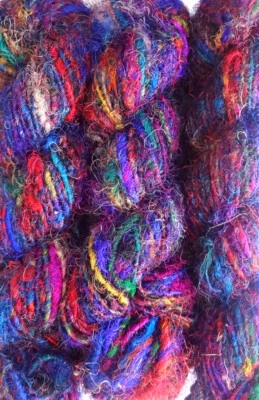 300Grams Himalaya Recycled Soft Pure Sari Silk Knit Woven Yarn 3 Skeins - Image 1 of 2