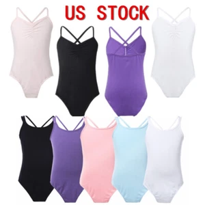 Girls Basic Gymnastics Leotards Spaghetti Strap Ballet Dance Unitards Romper - Picture 1 of 102