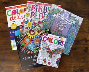 Lot Of 5 Adult Coloring Books, Calming & great variety. - Picture 1 of 11