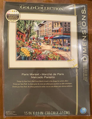 DIMENSIONES ORO COLECCIÓN PUNTO DE CRUZ "PARIS MARKET" 11"X15" USADO (ABIERTO)  Foto 1 de 3