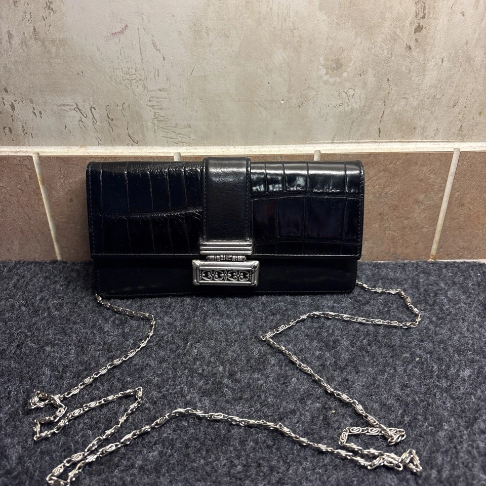 Brighton Mini wallet Bag Chain Black Croc Leather Crossbody shoulder bag - Image 1 of 4