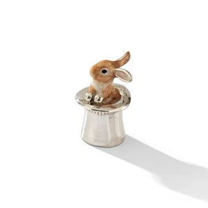 Saturno Silver and Enamel Rabbit in a Hat(Small)-Fully HallmarkedSterling Silver - Picture 1 of 3