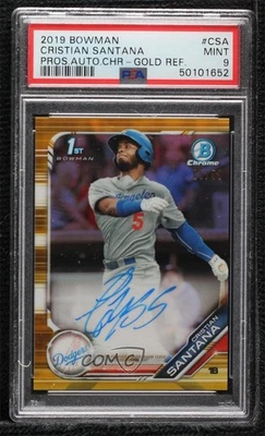 2019 Bowman Chrome Prospect Gold Refractor /50 Cristian Santana PSA 9 MINT Auto - Image 1 of 2