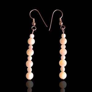 Vintage Carved Mother Of Pearl Ball Bead Dangle Drop Earrings Nickel Free Hooks - Picture 1 of 4