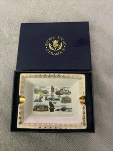 Historical Scotland Ceramic Ashtray Gold Trim In Box 4 1/4” - Picture 1 of 5