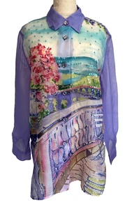 Vintage 1990s Diane Gilman Silk Purple Sequin Jewel Embellished Sea Blouse Small - Picture 1 of 9