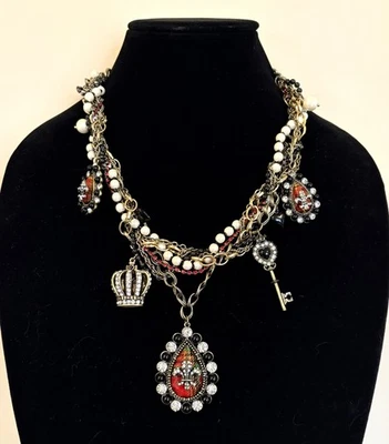 Betsey Johnson Royal Engagement Fleur De Lis Necklace Rare Rhinestone Chunky - Image 1 of 4