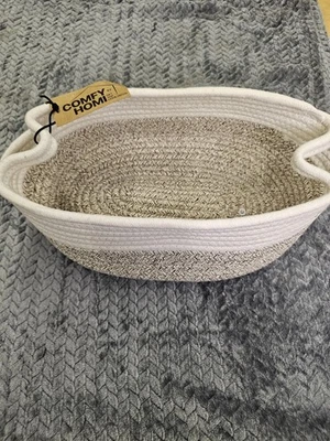Comfy Home Woven Cotton Rope Storage Basket – Oval Decorative Organizer Bin –... - Image 1 of 4