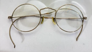 Antique Round Wire Frame Eyeglasses w XX Pattern, Unmarked - Picture 1 of 13