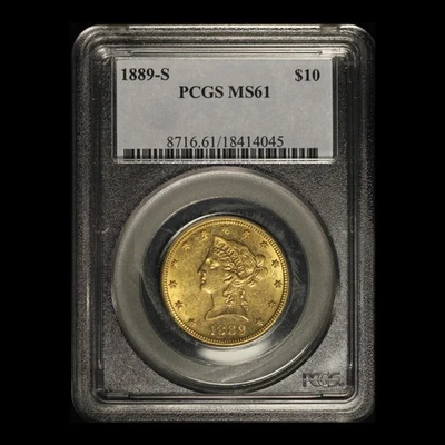 1889-S $10 Liberty Head Gold Eagle PCGS MS 61 - Free Shipping USA - Image 1 of 3