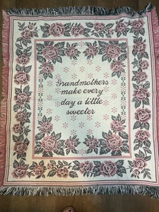 Afghan Vintage 1995 Pink Roses Grandmother’s Make Every Day Sweeter Blanket - Picture 1 of 3