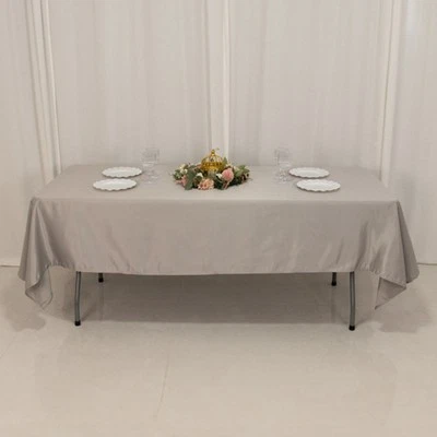 Silver 60x102" RECTANGLE Lamour Satin TABLECLOTH Light Gray Party Home Banquet - Image 1 of 4