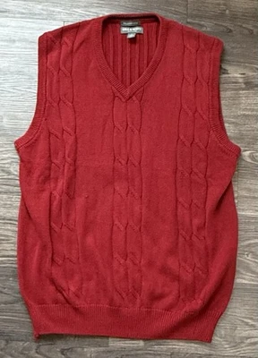 Lyle Scott Grandpa Sweater Vest Size L Red Cable Knit 100% Combed Cotton V Neck - Image 1 of 4