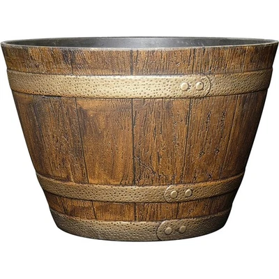 Classic Home and Garden Whiskey Resin Flower Pot Barrel Planter, Oak Brown, 15" - Image 1 of 4