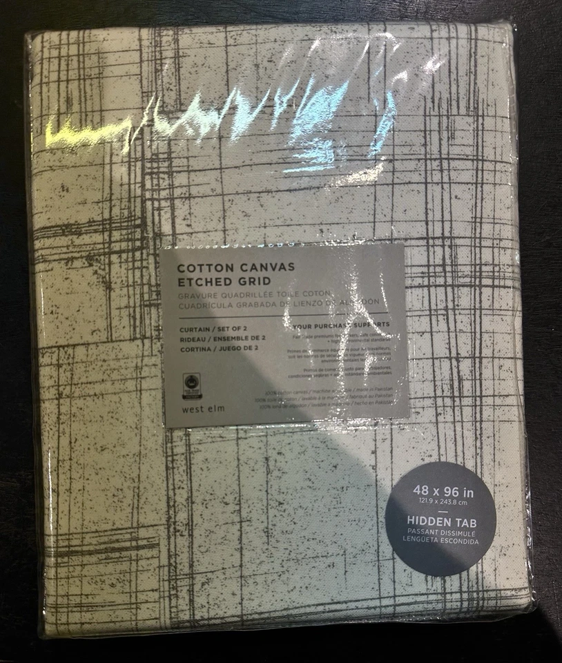 West Elm Set Of 2 Cotton Canvas Etched Grid Curtains 48x96 - Image 1 of 2