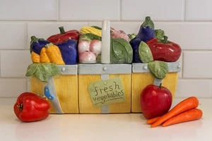 Fitz & Floyd Vegetables Basket Garden Fresh Canister Set Hand-Painted Ceramic - Picture 1 of 19