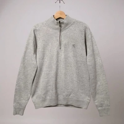 Suéter Express de algodón con cremallera en cuarto gris crema para hombre talla grande Foto 1 de 4