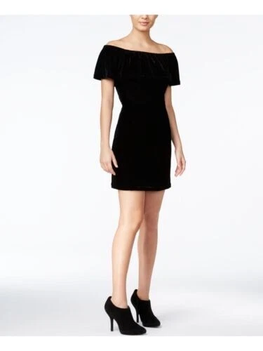 Kensie Womens 1062 Black Velvet JEWEL Neck Cap Sleeve Shift Dress XS B B