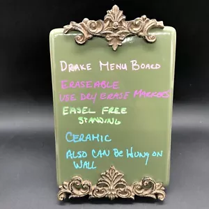 Drake Menu Board Display Stand Ceramic Green Metal Accents Easel 6.25” X 10"Tall - Picture 1 of 20